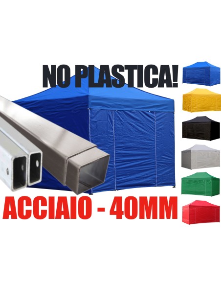 3x3 MT BLU Gazebo pieghevole impermeabile con pareti Acciaio 4cm - 1