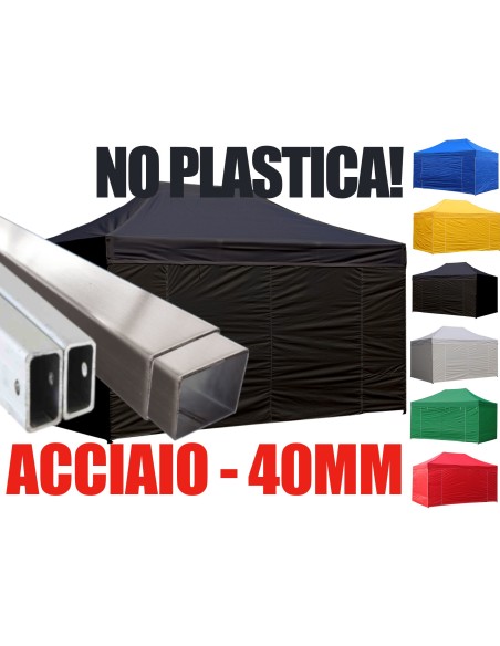 3X4.5 MT NERO Gazebo pieghevole impermeabile con pareti Acciaio 4cm - 1