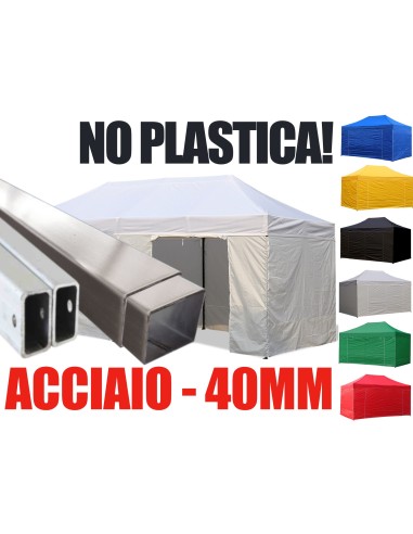 3x6 MT BIANCO Gazebo pieghevole impermeabile con pareti Acciaio 4cm - 1