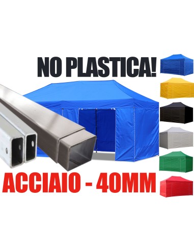 3x6 MT BLU Gazebo pieghevole impermeabile con pareti Acciaio 4cm - 1