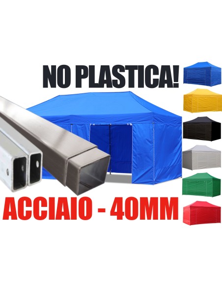 3x6 MT BLU Gazebo pieghevole impermeabile con pareti Acciaio 4cm - 1