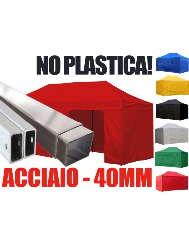 3x6 MT ROSSO Gazebo pieghevole impermeabile con pareti Acciaio 4cm - 1