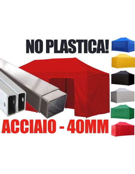 3x6 MT ROSSO Gazebo pieghevole impermeabile con pareti Acciaio 4cm - 1