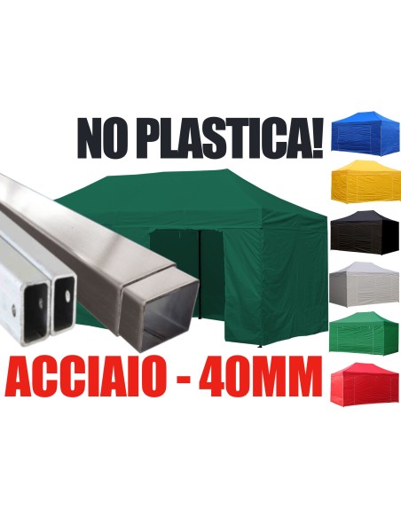 3x6 MT VERDE Gazebo pieghevole impermeabile con pareti Acciaio 4cm - 1