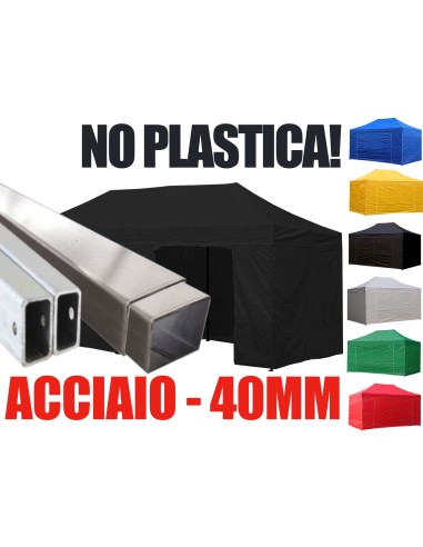 3x6 MT NERO Gazebo pieghevole impermeabile con pareti Acciaio 4cm - 1