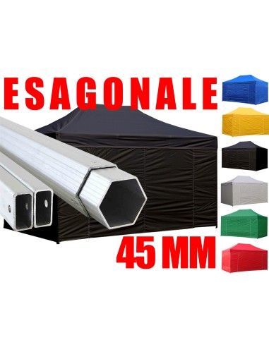 3x4,5 MT NERO Gazebo in ALLUMINIO richiudibile impermeabile con pareti 