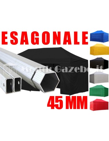 3x6 MT NERO Gazebo in ALLUMINIO richiudibile impermeabile con pareti 