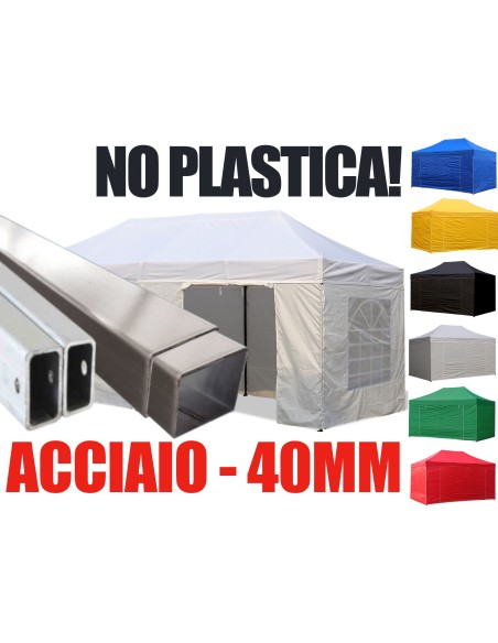 6x3 MT BIANCO Gazebo pieghevole impermeabile con pareti finestrate Acciaio 4cm - 1