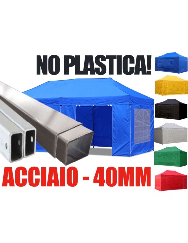 6x3 MT BLU Gazebo pieghevole impermeabile con pareti finestrate Acciaio 4cm - 1