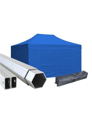 3x4,5 MT AZZURRO Gazebo in ALLUMINIO richiudibile impermeabile con pareti 