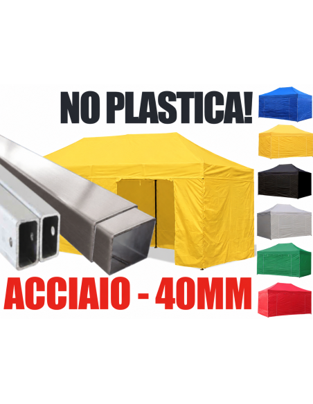 3x6 MT GIALLO Gazebo pieghevole impermeabile con pareti Acciaio 4cm