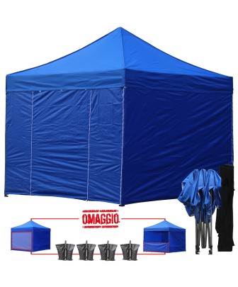 3x3 MT BLU Gazebo pieghevole impermeabile con pareti Acciaio 3cm - 1
