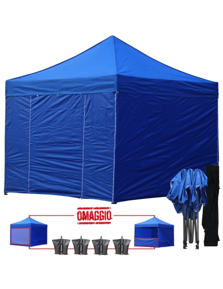 3x3 MT BLU Gazebo pieghevole impermeabile con pareti Acciaio 3cm - 1