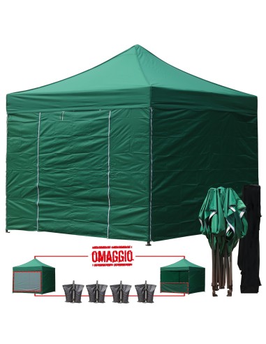 3x3 MT VERDE Gazebo richiudibile impermeabile con pareti