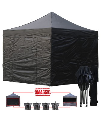 3x3 MT NERO Gazebo pieghevole impermeabile con pareti Acciaio 3cm - 1