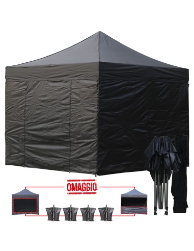 3x3 MT NERO Gazebo pieghevole impermeabile con pareti Acciaio 3cm - 1