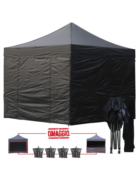3x3 MT NERO Gazebo pieghevole impermeabile con pareti Acciaio 3cm - 1