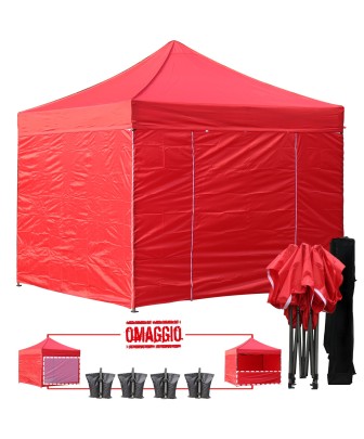 3x3 MT ROSSO Gazebo pieghevole impermeabile con pareti Acciaio 3cm - 1
