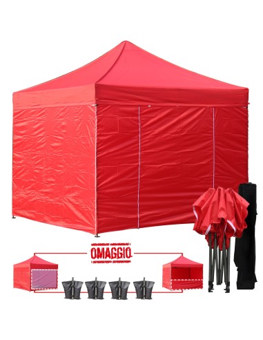 3x3 MT ROSSO Gazebo richiudibile impermeabile con pareti