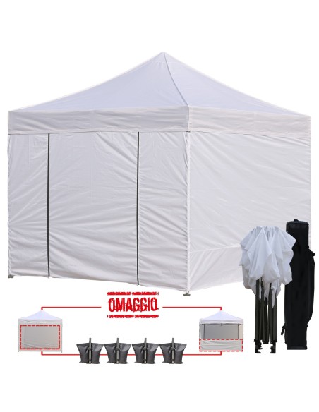 3x3 MT BIANCO Gazebo pieghevole impermeabile con pareti Acciaio 3cm - 1