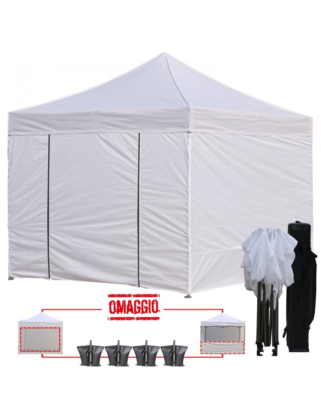 Gazebo pieghevole professionale 3x3 - Telaio acciaio 3 cm - Bianco