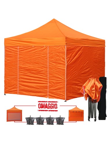 3x3 MT ARANCIO Gazebo richiudibile impermeabile con pareti