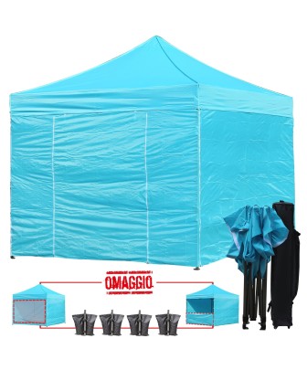 3x3 MT AZZURRO Gazebo pieghevole impermeabile con pareti - 1