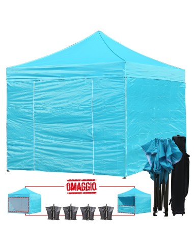 3x3 MT AZZURRO Gazebo richiudibile impermeabile con pareti