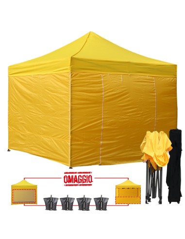 Gazebo pieghevole professionale 3x3mt - Acciaio 3cm - Giallo