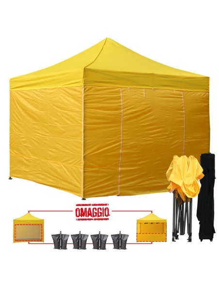 3x3 MT GIALLO Gazebo pieghevole impermeabile con pareti Acciaio 3cm - 1