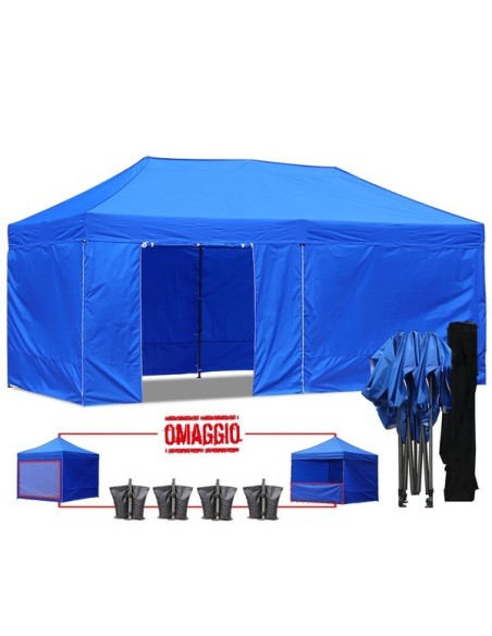 6x3 MT BLU Gazebo richiudibile impermeabile con pareti Acciaio 3cm - 1