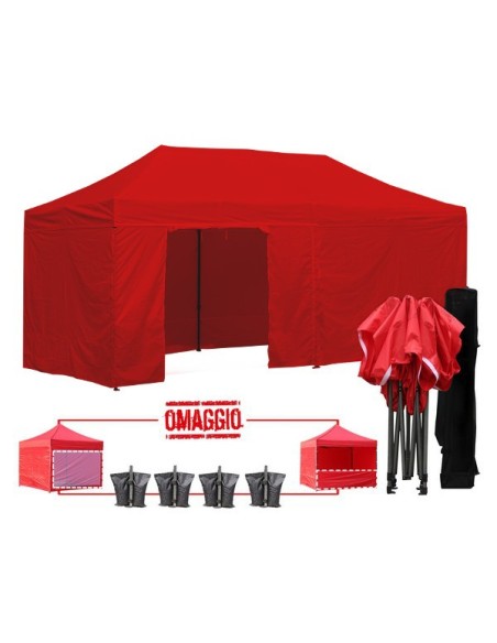3x6 MT ROSSO Gazebo pieghevole impermeabile con pareti Acciaio 3cm - 1