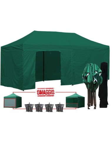 3x6 MT VERDE Gazebo pieghevole impermeabile con pareti Acciaio 3cm - 1