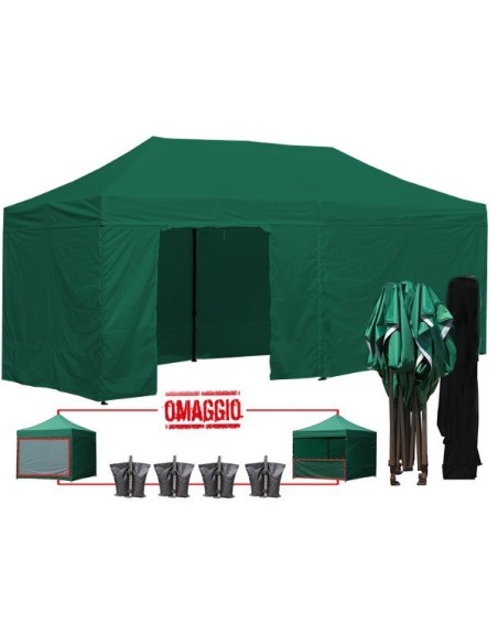 3x6 MT VERDE Gazebo pieghevole impermeabile con pareti Acciaio 3cm - 1