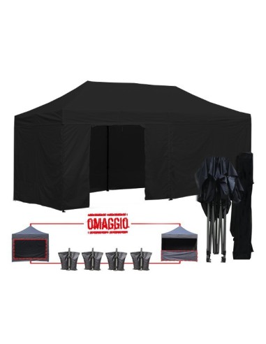 3x6 MT NERO Gazebo pieghevole impermeabile con pareti Acciaio 3cm - 1