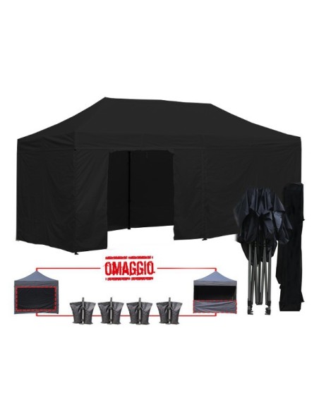 3x6 MT NERO Gazebo pieghevole impermeabile con pareti Acciaio 3cm - 1