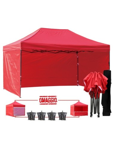 3x4.5 MT ROSSO Gazebo pieghevole impermeabile con pareti Acciaio 3cm - 1