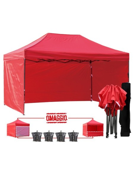 3x4.5 MT ROSSO Gazebo pieghevole impermeabile con pareti Acciaio 3cm - 1