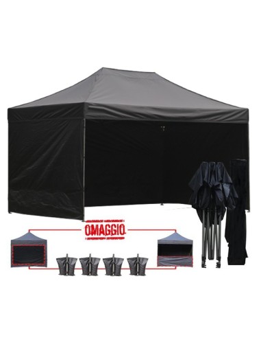3x4.5 MT NERO Gazebo pieghevole impermeabile con pareti Acciaio 3cm - 1