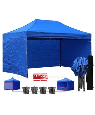 3x4.5 MT BLU Gazebo pieghevole impermeabile con pareti Acciaio 3cm - 1
