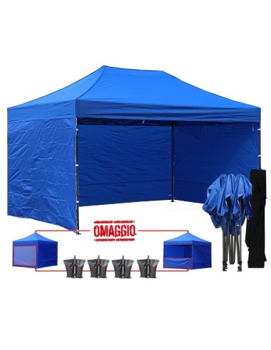 4,5x3 MT BLU Gazebo richiudibile impermeabile con pareti