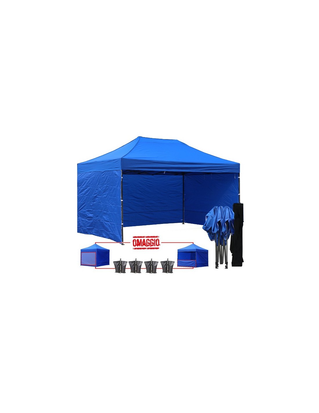 Gazebo pieghevole professionale 3x3mt - Acciaio 4cm - Blu