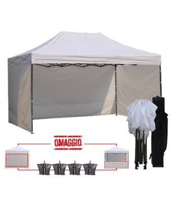 3x4.5 MT BIANCO Gazebo pieghevole impermeabile con pareti Acciaio 3cm - 1