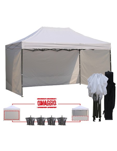 3x4.5 MT BIANCO Gazebo pieghevole impermeabile con pareti Acciaio 3cm - 1