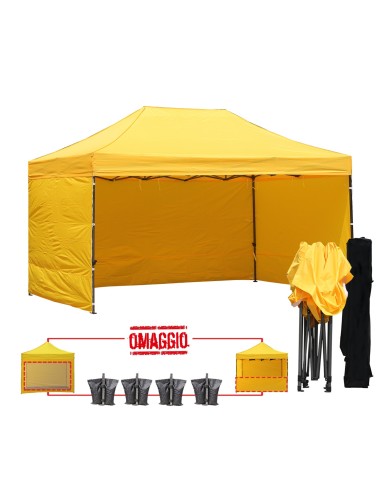 4,5x3 MT GIALLO Gazebo richiudibile impermeabile con pareti